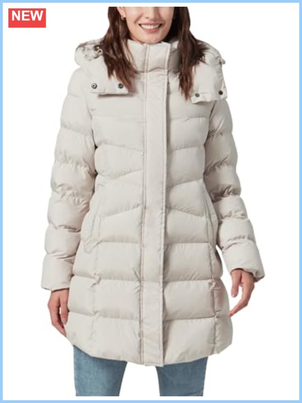 Women's Winter Puffer Jacket Quilted Mid-Length Detachable Hood Warm Coat